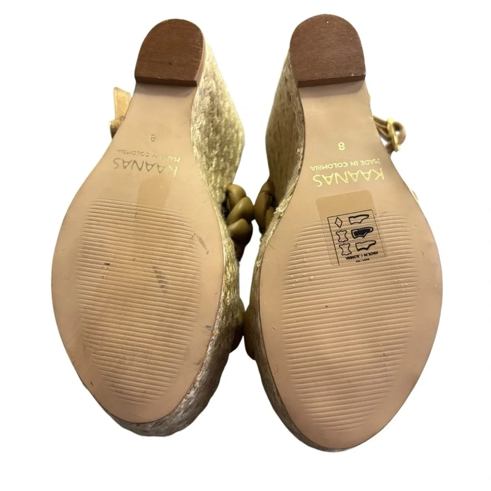 Kaanas Tan Braided Leather Espadrille Wedge Sandals Women’s Size 8